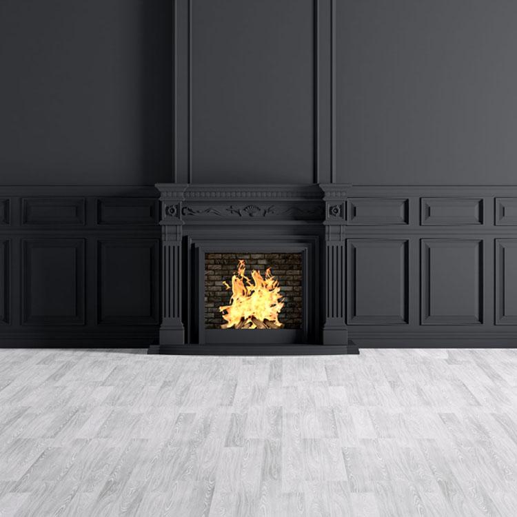 Black Wall Living With Fireplace